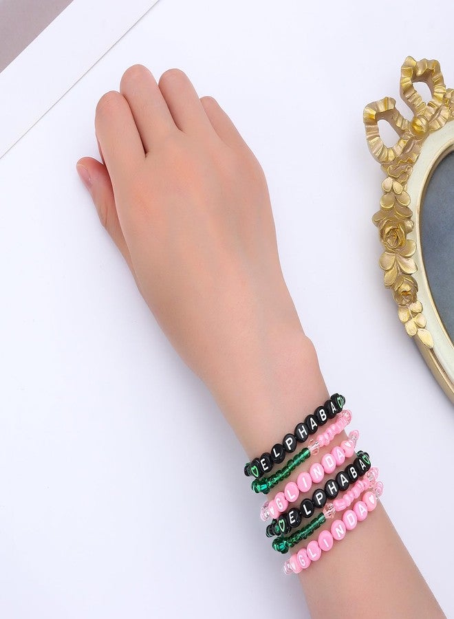 RANERVZ 6pcs Pink Green Elphaba Glinda Witch Stackable Beaded Bracelets Inspired Matching Friendship Bracelets for Fans Witch BFF Bracelet Gift for Women Cosplay Costume Jewelry Accessories - Image 5